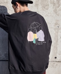 MONO-MART | シルケットライク天竺 オーバーサイズイラストプリントL/Sカットソー/バックプリント(Tシャツ/カットソー)