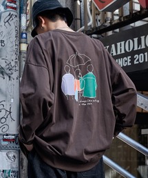 MONO-MART | シルケットライク天竺 オーバーサイズイラストプリントL/Sカットソー/バックプリント(Tシャツ/カットソー)
