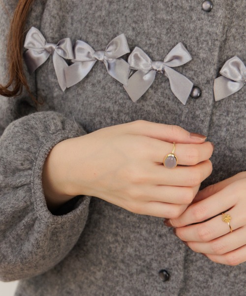 flower(フラワー)の「カボションリング(リング・レディース・ホワイト/ベージュ/グレー/コーラルピンク/ピンク/イエロー/オレンジ・FREE/SMALL)」の3枚目の写真