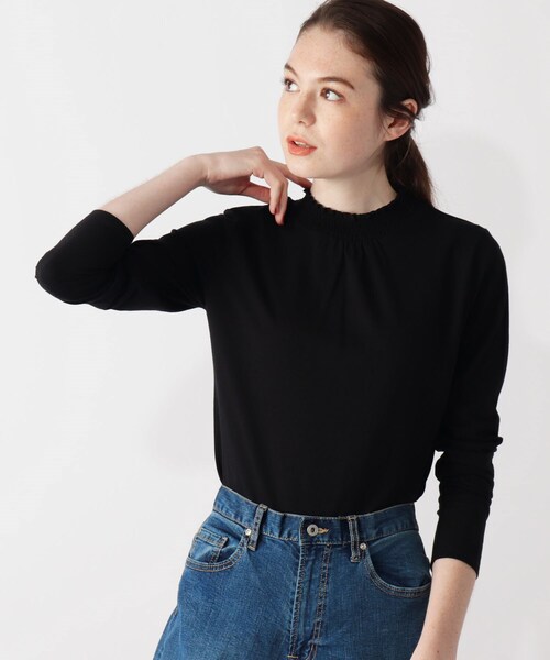 grove(グローブ)の「【S-LL】シャーリングネックカットソー(Tシャツ/カットソー・レディース・ブラック/グリーン/ライトグレー/アイボリー・01/02/03/04)」の3枚目の写真