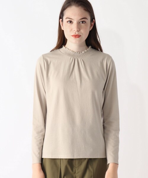 grove(グローブ)の「【S-LL】シャーリングネックカットソー(Tシャツ/カットソー・レディース・ブラック/グリーン/ライトグレー/アイボリー・01/02/03/04)」の5枚目の写真