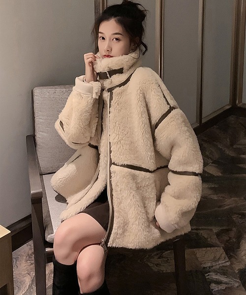 おしゃれスタ（オシャレスタ）の「【OSHARESTA★TOKYO】大人カジュアル/ファーブルゾン（ブルゾン・レディース・オフホワイト/キャメル・L/M）」の2枚目の写真