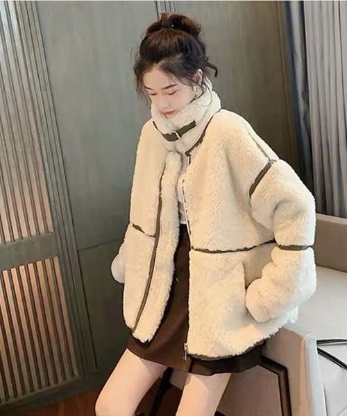 おしゃれスタ（オシャレスタ）の「【OSHARESTA★TOKYO】大人カジュアル/ファーブルゾン（ブルゾン・レディース・オフホワイト/キャメル・L/M）」の4枚目の写真