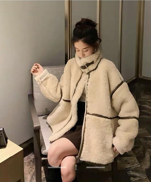 おしゃれスタ（オシャレスタ）の「【OSHARESTA★TOKYO】大人カジュアル/ファーブルゾン（ブルゾン・レディース・オフホワイト/キャメル・L/M）」の5枚目の写真