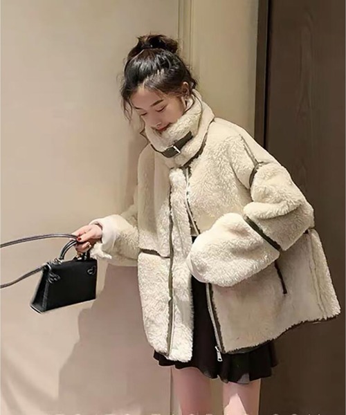 おしゃれスタ（オシャレスタ）の「【OSHARESTA★TOKYO】大人カジュアル/ファーブルゾン（ブルゾン・レディース・オフホワイト/キャメル・L/M）」の7枚目の写真