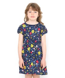 フラワーアンドプラネット｜キッズ総柄パフスリーブワンピース(ネイビー)