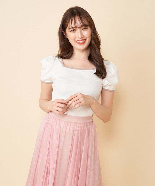 MIIA(ミーア)の「配色リブトップス(Tシャツ/カットソー・レディース・ブラック/ベージュ/オフホワイト/ブルー・FREE)」の2枚目の写真