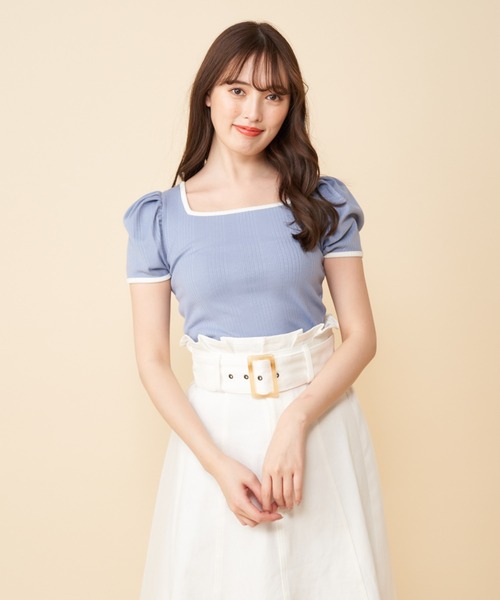 MIIA(ミーア)の「配色リブトップス(Tシャツ/カットソー・レディース・ブラック/ベージュ/オフホワイト/ブルー・FREE)」の8枚目の写真