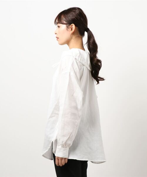 PICCIN（ピッチン）の「コットンダブルガーゼギャザーカラーブラウス（シャツ/ブラウス・レディース・ブラック/オフホワイト・M）」の12枚目の写真