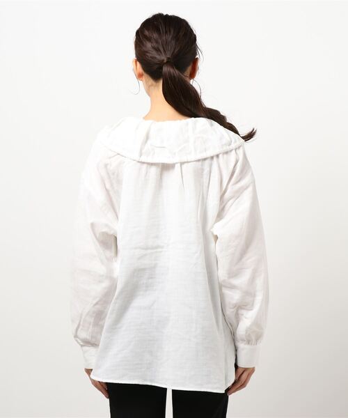 PICCIN（ピッチン）の「コットンダブルガーゼギャザーカラーブラウス（シャツ/ブラウス・レディース・ブラック/オフホワイト・M）」の13枚目の写真