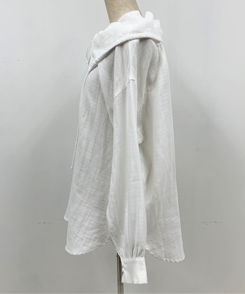 PICCIN（ピッチン）の「コットンダブルガーゼギャザーカラーブラウス（シャツ/ブラウス・レディース・ブラック/オフホワイト・M）」の5枚目の写真