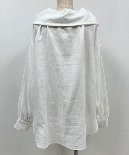 PICCIN（ピッチン）の「コットンダブルガーゼギャザーカラーブラウス（シャツ/ブラウス・レディース・ブラック/オフホワイト・M）」の6枚目の写真