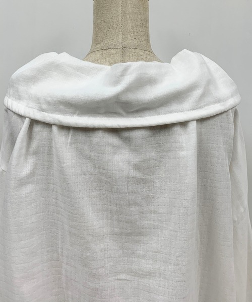 PICCIN（ピッチン）の「コットンダブルガーゼギャザーカラーブラウス（シャツ/ブラウス・レディース・ブラック/オフホワイト・M）」の8枚目の写真