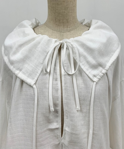 PICCIN（ピッチン）の「コットンダブルガーゼギャザーカラーブラウス（シャツ/ブラウス・レディース・ブラック/オフホワイト・M）」の7枚目の写真