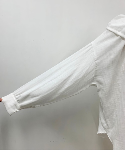 PICCIN（ピッチン）の「コットンダブルガーゼギャザーカラーブラウス（シャツ/ブラウス・レディース・ブラック/オフホワイト・M）」の9枚目の写真