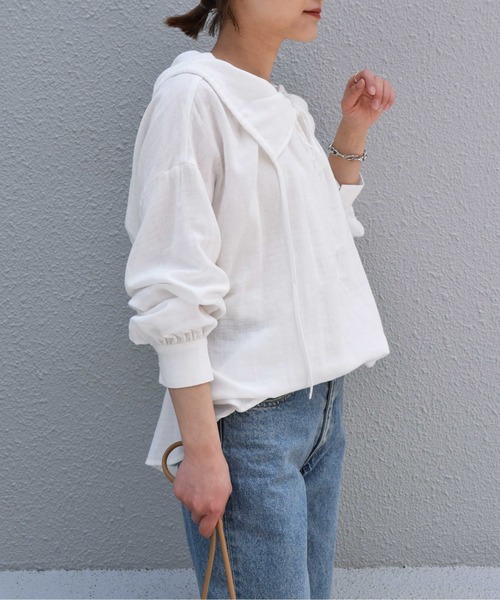 PICCIN（ピッチン）の「コットンダブルガーゼギャザーカラーブラウス（シャツ/ブラウス・レディース・ブラック/オフホワイト・M）」の19枚目の写真