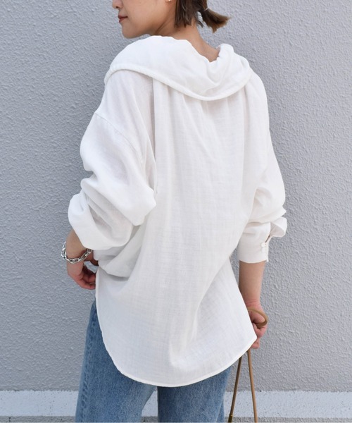 PICCIN（ピッチン）の「コットンダブルガーゼギャザーカラーブラウス（シャツ/ブラウス・レディース・ブラック/オフホワイト・M）」の18枚目の写真