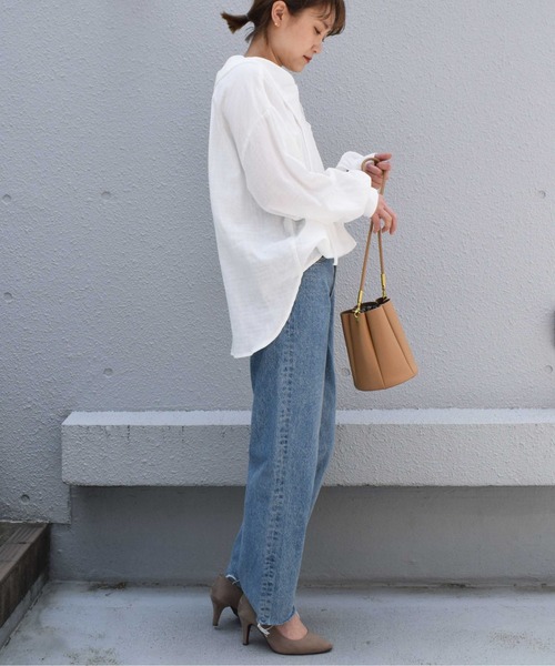 PICCIN（ピッチン）の「コットンダブルガーゼギャザーカラーブラウス（シャツ/ブラウス・レディース・ブラック/オフホワイト・M）」の16枚目の写真