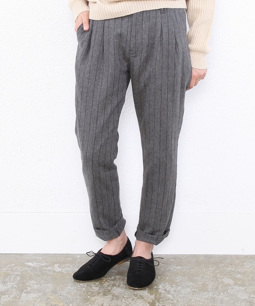 coen(コーエン)の「ウォッシャブルウール混ストライプパンツ(その他パンツ・レディース・グレー/ネイビー・LARGE/MEDIUM)」の2枚目の写真