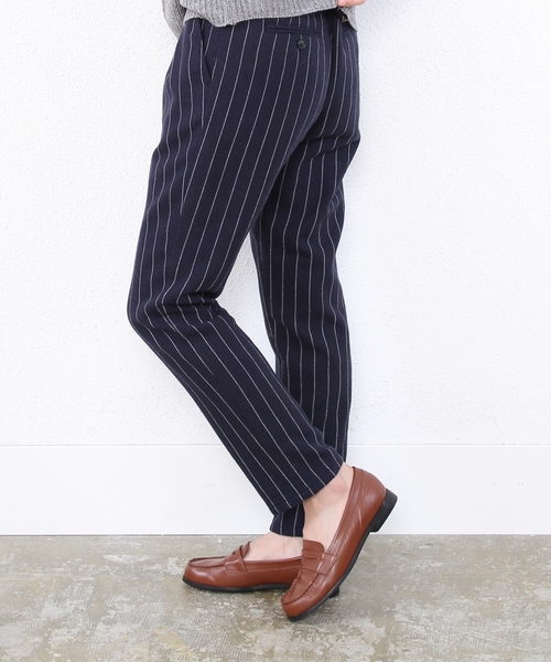 coen(コーエン)の「ウォッシャブルウール混ストライプパンツ(その他パンツ・レディース・グレー/ネイビー・LARGE/MEDIUM)」の3枚目の写真