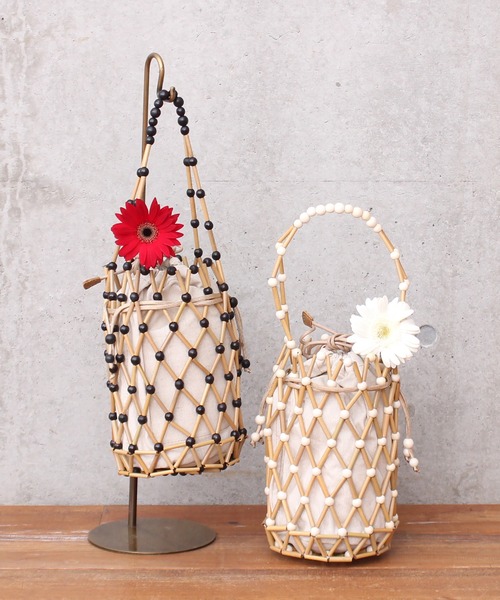 bulle de savon（ビュルデサボン）の「BAGMATI BBK20-SS25 ウッド巾着バッグ（かごバッグ・レディース・ブラック/アイボリー・FREE）」の12枚目の写真