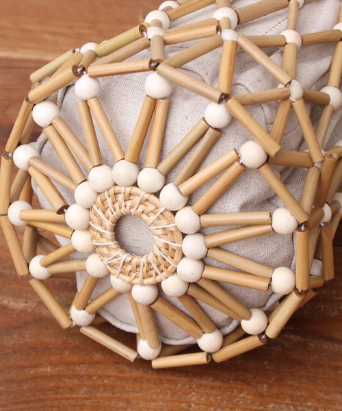 bulle de savon（ビュルデサボン）の「BAGMATI BBK20-SS25 ウッド巾着バッグ（かごバッグ・レディース・ブラック/アイボリー・FREE）」の16枚目の写真