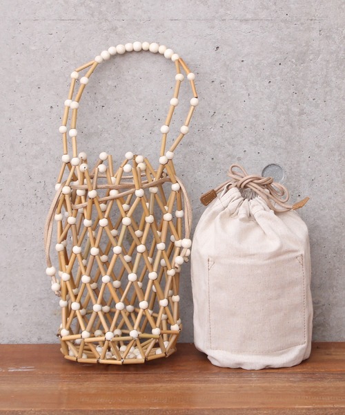 bulle de savon（ビュルデサボン）の「BAGMATI BBK20-SS25 ウッド巾着バッグ（かごバッグ・レディース・ブラック/アイボリー・FREE）」の14枚目の写真