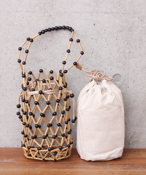 bulle de savon（ビュルデサボン）の「BAGMATI BBK20-SS25 ウッド巾着バッグ（かごバッグ・レディース・ブラック/アイボリー・FREE）」の21枚目の写真