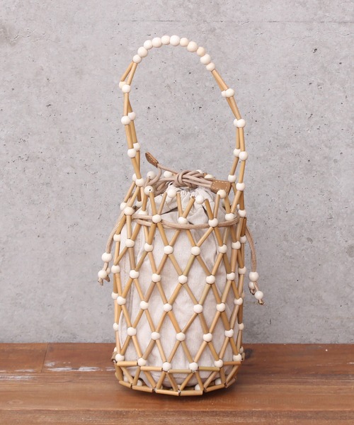 bulle de savon（ビュルデサボン）の「BAGMATI BBK20-SS25 ウッド巾着バッグ（かごバッグ・レディース・ブラック/アイボリー・FREE）」の13枚目の写真