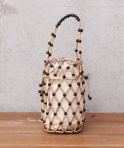 bulle de savon（ビュルデサボン）の「BAGMATI BBK20-SS25 ウッド巾着バッグ（かごバッグ・レディース・ブラック/アイボリー・FREE）」の20枚目の写真