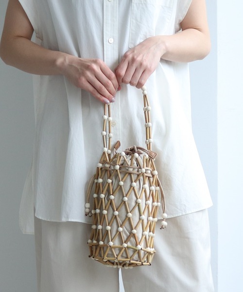 bulle de savon（ビュルデサボン）の「BAGMATI BBK20-SS25 ウッド巾着バッグ（かごバッグ・レディース・ブラック/アイボリー・FREE）」の10枚目の写真