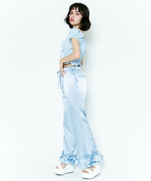 Candy Stripper（キャンディストリッパー）の「FRILL HEM SATIN パンツ（その他パンツ・レディース・ブラック/ライトブルー/グリーン・2）」の6枚目の写真
