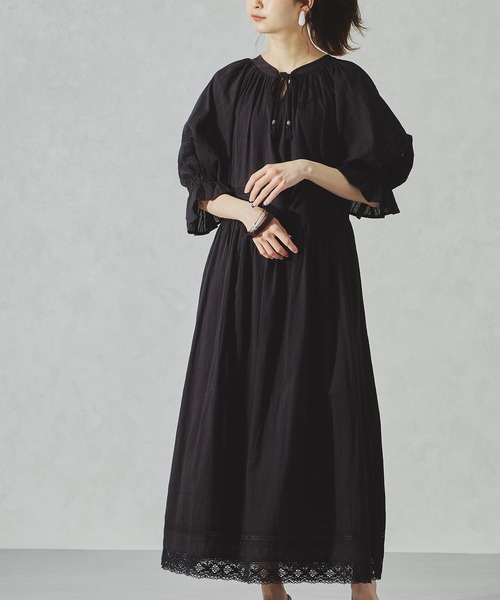 acro（アクロ）の「コットンレースボリュームワンピース/AC1061（ワンピース・レディース・ブラック/ホワイト・ﾌﾘ-）」の2枚目の写真