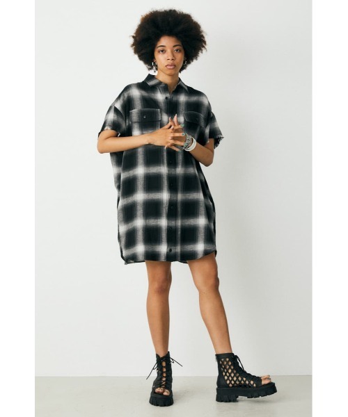 MOUSSY（マウジー）の「CUT OFF CHECK MINI ドレス（シャツワンピース