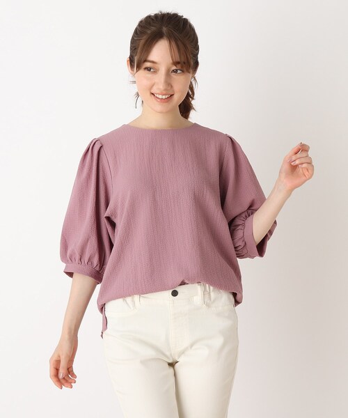 DRESKIP(ドレスキップ)の「◆シボシボパワショル5分袖ブラウス(シャツ/ブラウス・レディース・ピンク系/ブラック/ライトベージュ/オフホワイト・03/02/04)」の4枚目の写真