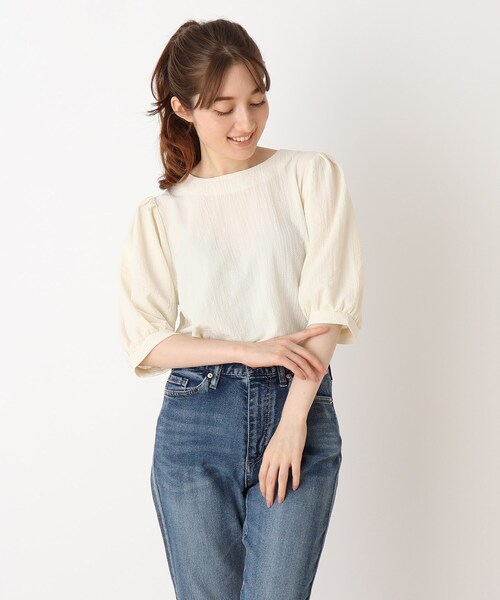 DRESKIP(ドレスキップ)の「◆シボシボパワショル5分袖ブラウス(シャツ/ブラウス・レディース・ピンク系/ブラック/ライトベージュ/オフホワイト・03/02/04)」の1枚目の写真