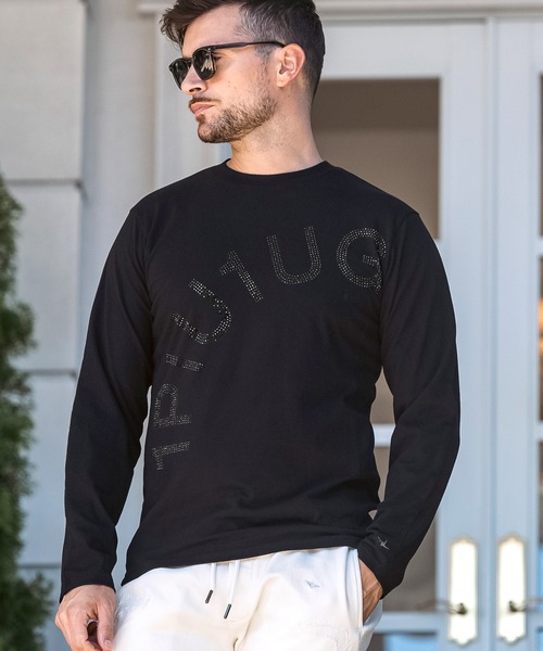 1PIU1UGUALE3  RELAX （ウノピゥウノウグァーレトレ リラックス）の「1PIU1UGUALE3 RELAX(ウノピゥウノウグァーレトレ)ラインストーンロゴ スマートシルエット 長袖Tシャツ（Tシャツ/カットソー・メンズ・ホワイト/ブラック/ブラック×ブラック・S/M/L/XL/XXL）」の18枚目の写真