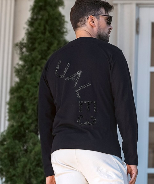 1PIU1UGUALE3  RELAX （ウノピゥウノウグァーレトレ リラックス）の「1PIU1UGUALE3 RELAX(ウノピゥウノウグァーレトレ)ラインストーンロゴ スマートシルエット 長袖Tシャツ（Tシャツ/カットソー・メンズ・ホワイト/ブラック/ブラック×ブラック・S/M/L/XL/XXL）」の19枚目の写真