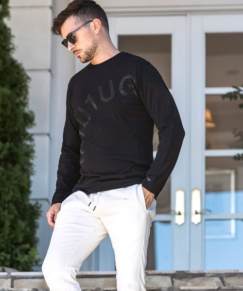 1PIU1UGUALE3  RELAX （ウノピゥウノウグァーレトレ リラックス）の「1PIU1UGUALE3 RELAX(ウノピゥウノウグァーレトレ)ラインストーンロゴ スマートシルエット 長袖Tシャツ（Tシャツ/カットソー・メンズ・ホワイト/ブラック/ブラック×ブラック・S/M/L/XL/XXL）」の20枚目の写真