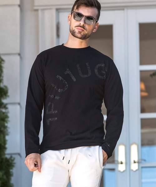 1PIU1UGUALE3  RELAX （ウノピゥウノウグァーレトレ リラックス）の「1PIU1UGUALE3 RELAX(ウノピゥウノウグァーレトレ)ラインストーンロゴ スマートシルエット 長袖Tシャツ（Tシャツ/カットソー・メンズ・ホワイト/ブラック/ブラック×ブラック・S/M/L/XL/XXL）」の11枚目の写真