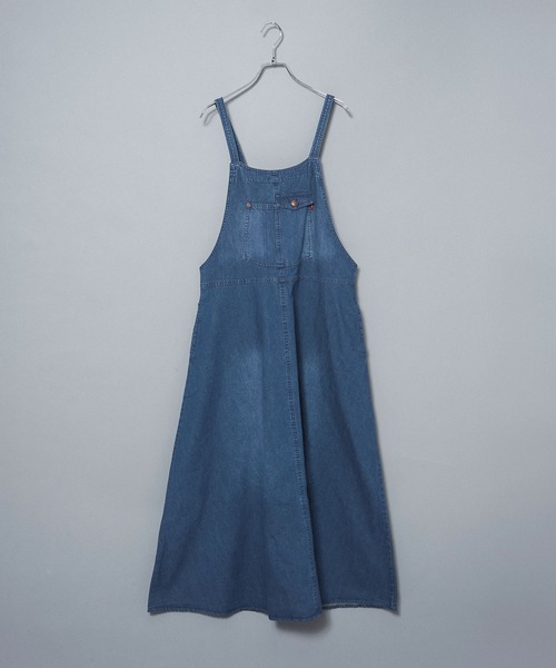 grn（ジーアールエヌ）の「［grn ジーアールエヌ］8.6oz DENIM / 20 BACK TWILL JUNPER SKIRT / ジャンパースカート GL733077Q（ジャンパースカート・レディース・カーキ/ライトインディゴブルー/ブラウン/ブラック/ブルー系その他/ベージュ/ストライプ/ブラック系その他/インディゴブルー/アイボリー/ネイビー/ケミカルウォッシュ・FREE）」の10枚目の写真