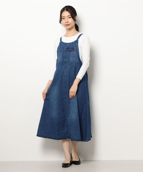 grn（ジーアールエヌ）の「［grn ジーアールエヌ］8.6oz DENIM / 20 BACK TWILL JUNPER SKIRT / ジャンパースカート GL733077Q（ジャンパースカート・レディース・カーキ/ライトインディゴブルー/ブラウン/ブラック/ブルー系その他/ベージュ/ストライプ/ブラック系その他/インディゴブルー/アイボリー/ネイビー/ケミカルウォッシュ・FREE）」の15枚目の写真