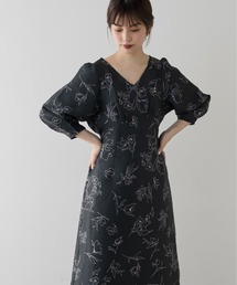 ふくれジャガードお上品線画ワンピース