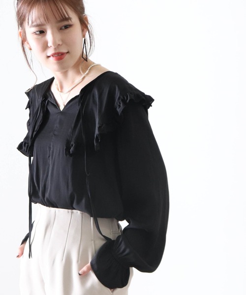 Cheek(チーク)の「フリルカラーブラウス(シャツ/ブラウス・レディース・アイボリー/ブラック・MEDIUM)」の11枚目の写真