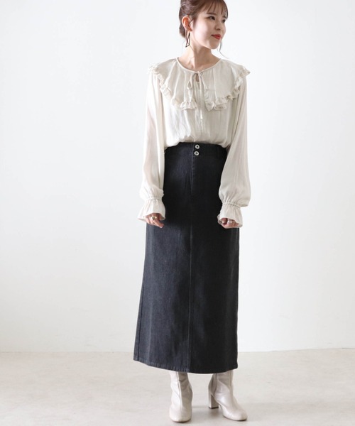 Cheek(チーク)の「フリルカラーブラウス(シャツ/ブラウス・レディース・アイボリー/ブラック・MEDIUM)」の9枚目の写真