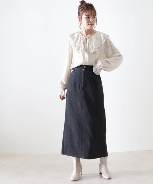 Cheek(チーク)の「フリルカラーブラウス(シャツ/ブラウス・レディース・アイボリー/ブラック・MEDIUM)」の3枚目の写真