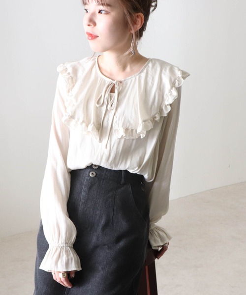 Cheek(チーク)の「フリルカラーブラウス(シャツ/ブラウス・レディース・アイボリー/ブラック・MEDIUM)」の7枚目の写真
