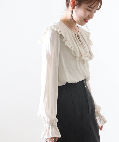 Cheek(チーク)の「フリルカラーブラウス(シャツ/ブラウス・レディース・アイボリー/ブラック・MEDIUM)」の18枚目の写真