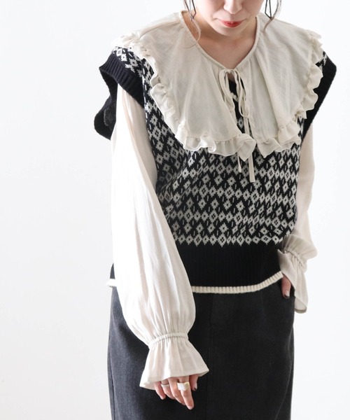 Cheek(チーク)の「フリルカラーブラウス(シャツ/ブラウス・レディース・アイボリー/ブラック・MEDIUM)」の21枚目の写真