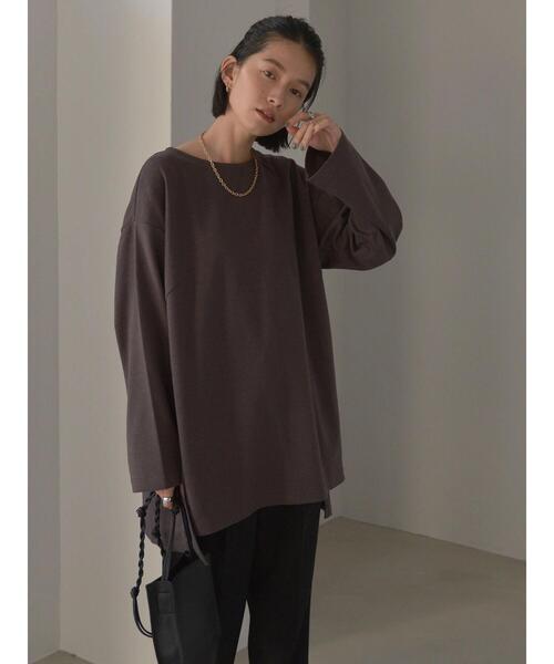 AMERICAN HOLIC（アメリカンホリック）の「サイドスリットボートネックカットプルオーバー（Tシャツ/カットソー・レディース・チャコールグレー/ブラウン・M/L）」の6枚目の写真